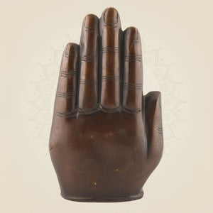 Brass Lakshmi Idol on Palm 9″ – Butter Polish Finish laxmi ji Statue for Wealth & Prosperity - Luxeartisanship