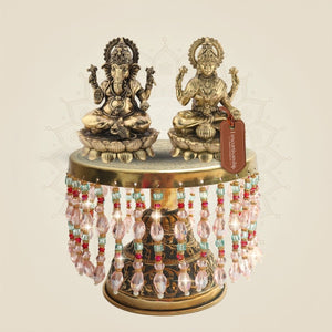 Brass Laxmi Ganesh Idol on Chowki for Prosperity Energy 7" - Luxeartisanship