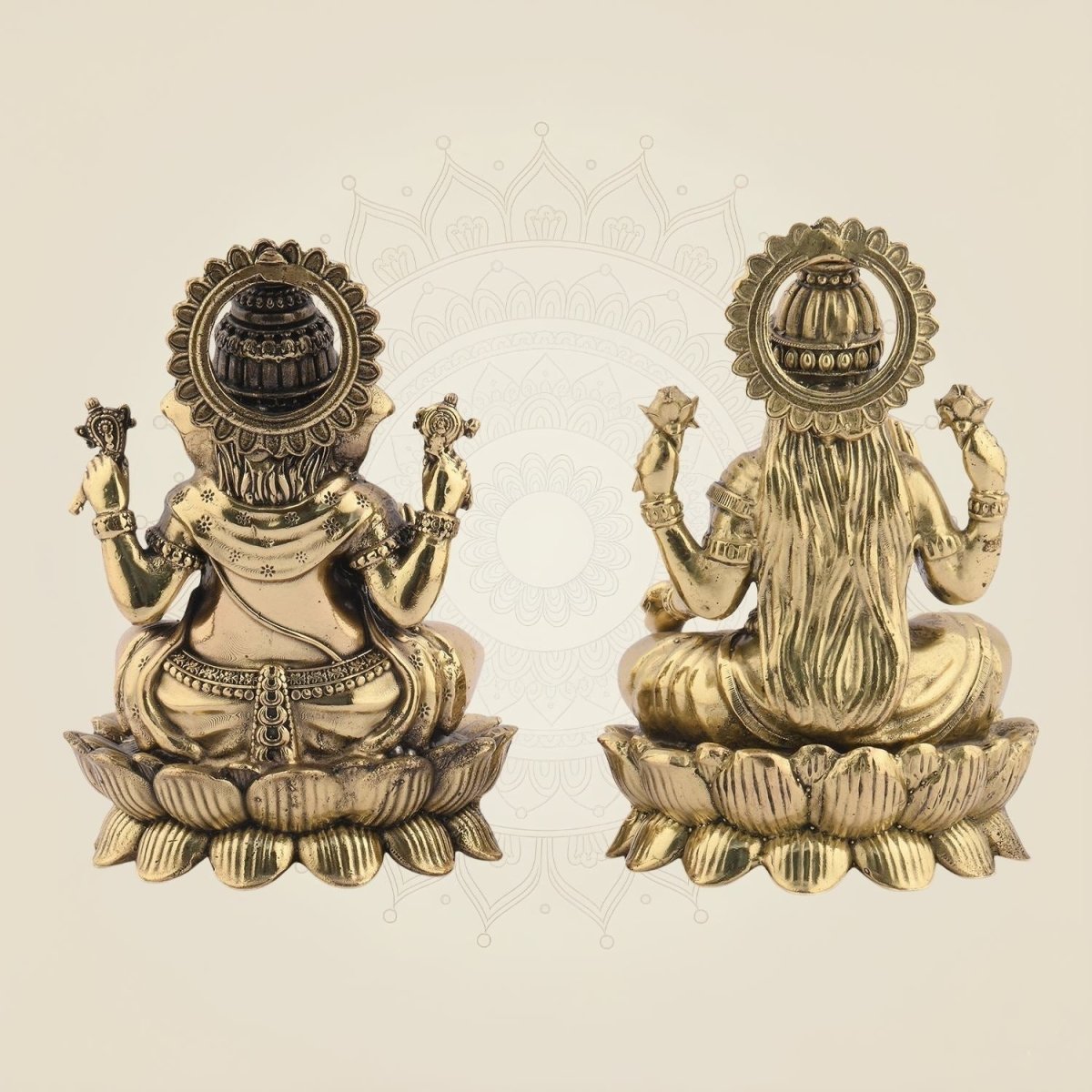 Brass Laxmi Ganesh Idol Pair – Small Lotus Base Murti 3" - Luxeartisanship