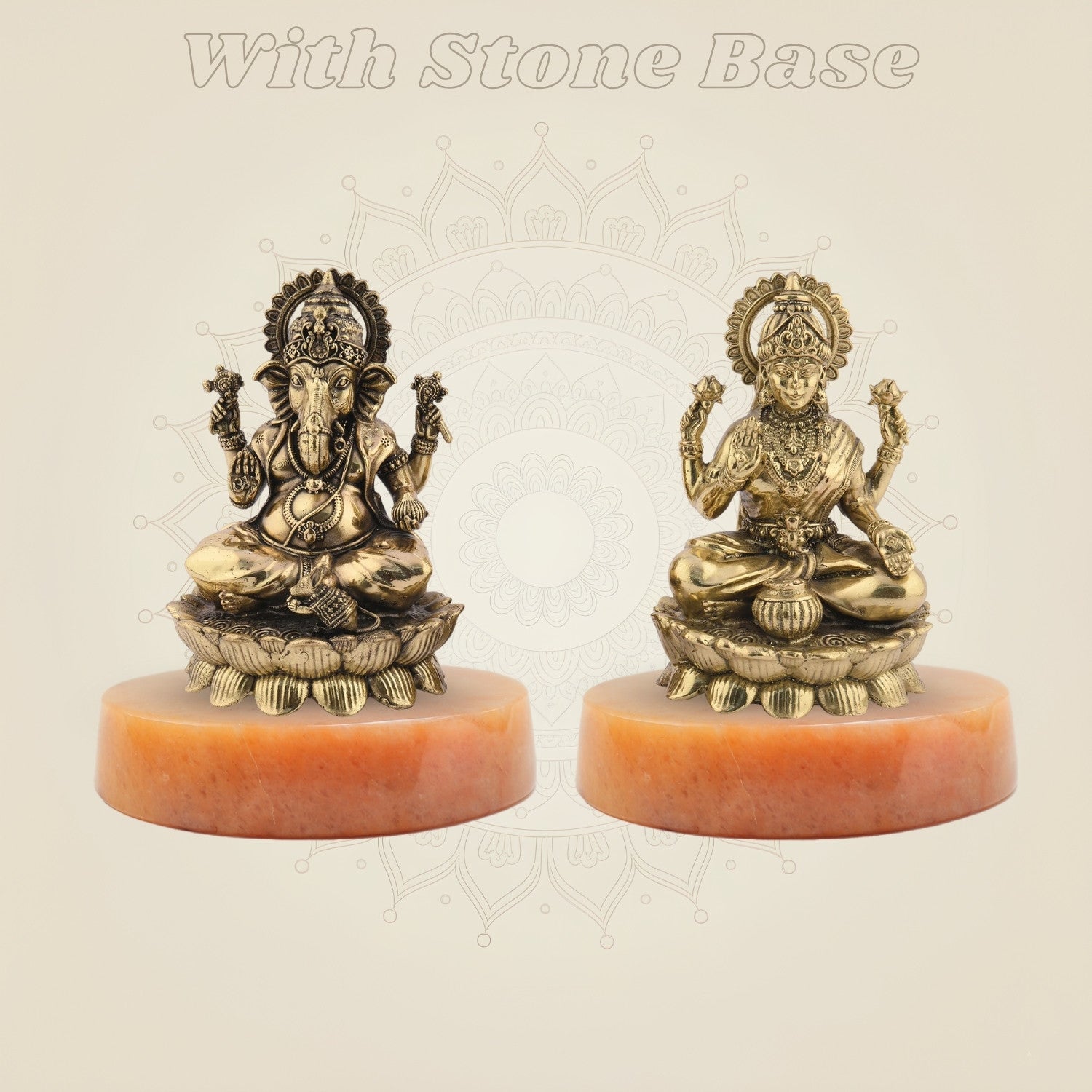 Brass Laxmi Ganesh murti on gemstone base