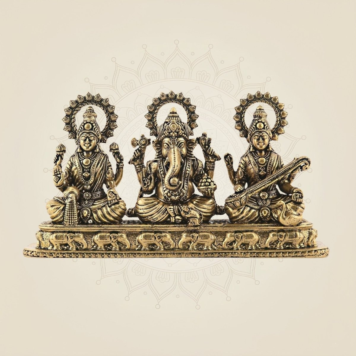 Brass Lord Ganesha, Laxmi & Saraswati Idol