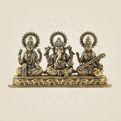 Brass Lord Ganesha, Laxmi & Saraswati Idol 3