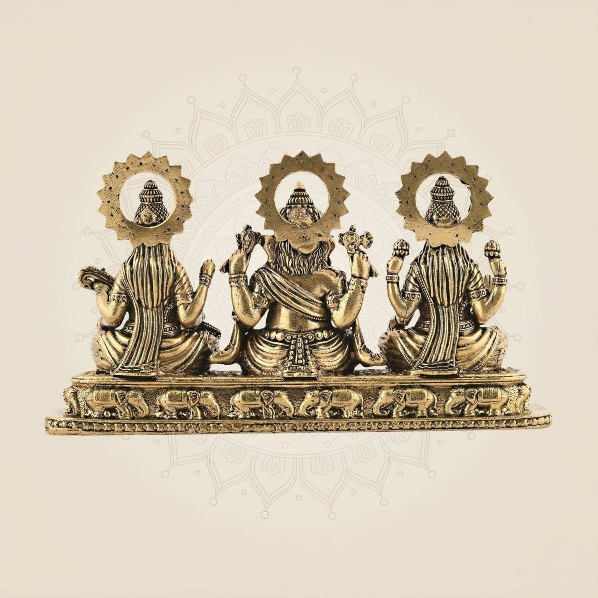 Brass Lord Ganesha, Laxmi & Saraswati statue