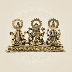 Brass Lord Ganesha, Laxmi & Saraswati statue