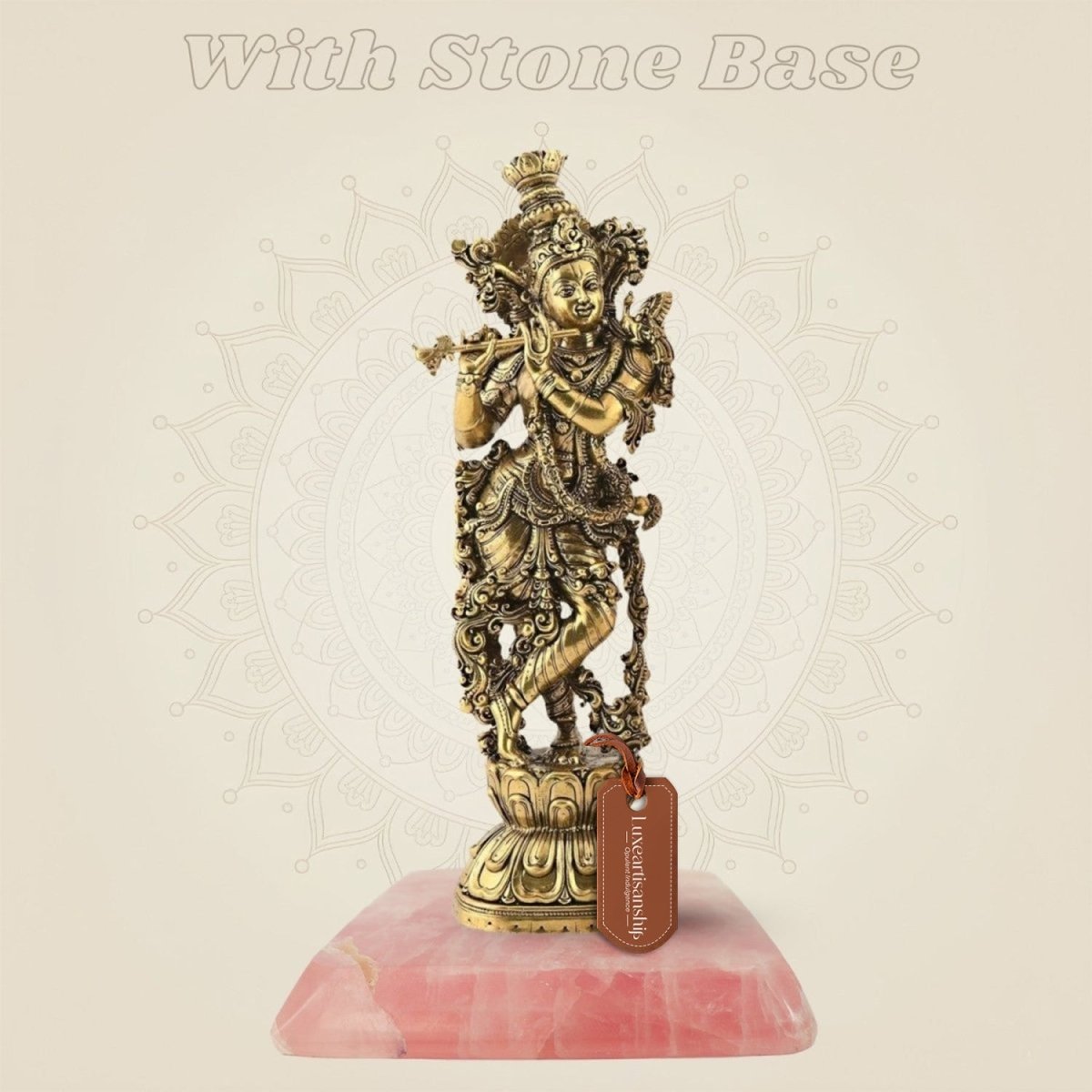 Brass Lord Krishna Idol 9.5" | Flute Playing Kishan Murti for Home & Temple - Luxeartisanship