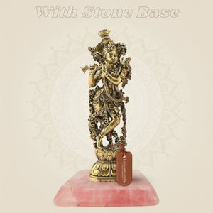 Brass Lord Krishna Idol 9.5" | Flute Playing Kishan Murti for Home & Temple - Luxeartisanship