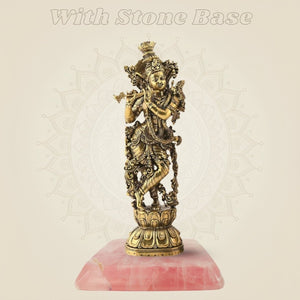 Brass Lord Krishna Idol 9.5" | Flute Playing Kishan Murti for Home & Temple - Luxeartisanship