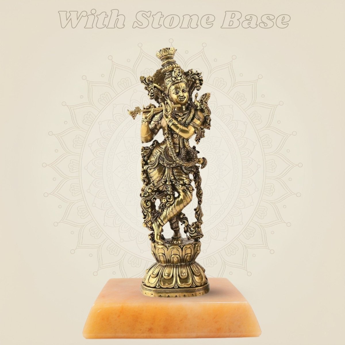 Brass Lord Krishna Idol 9.5" | Flute Playing Kishan Murti for Home & Temple - Luxeartisanship