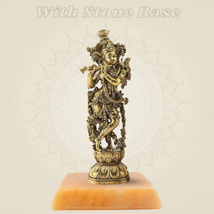 Brass Lord Krishna Idol 9.5" | Flute Playing Kishan Murti for Home & Temple - Luxeartisanship