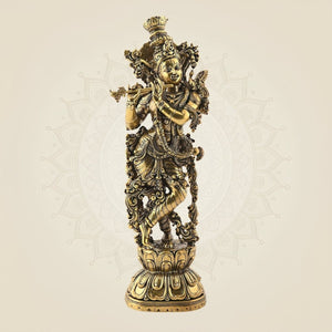 Brass Lord Krishna Idol 9.5"