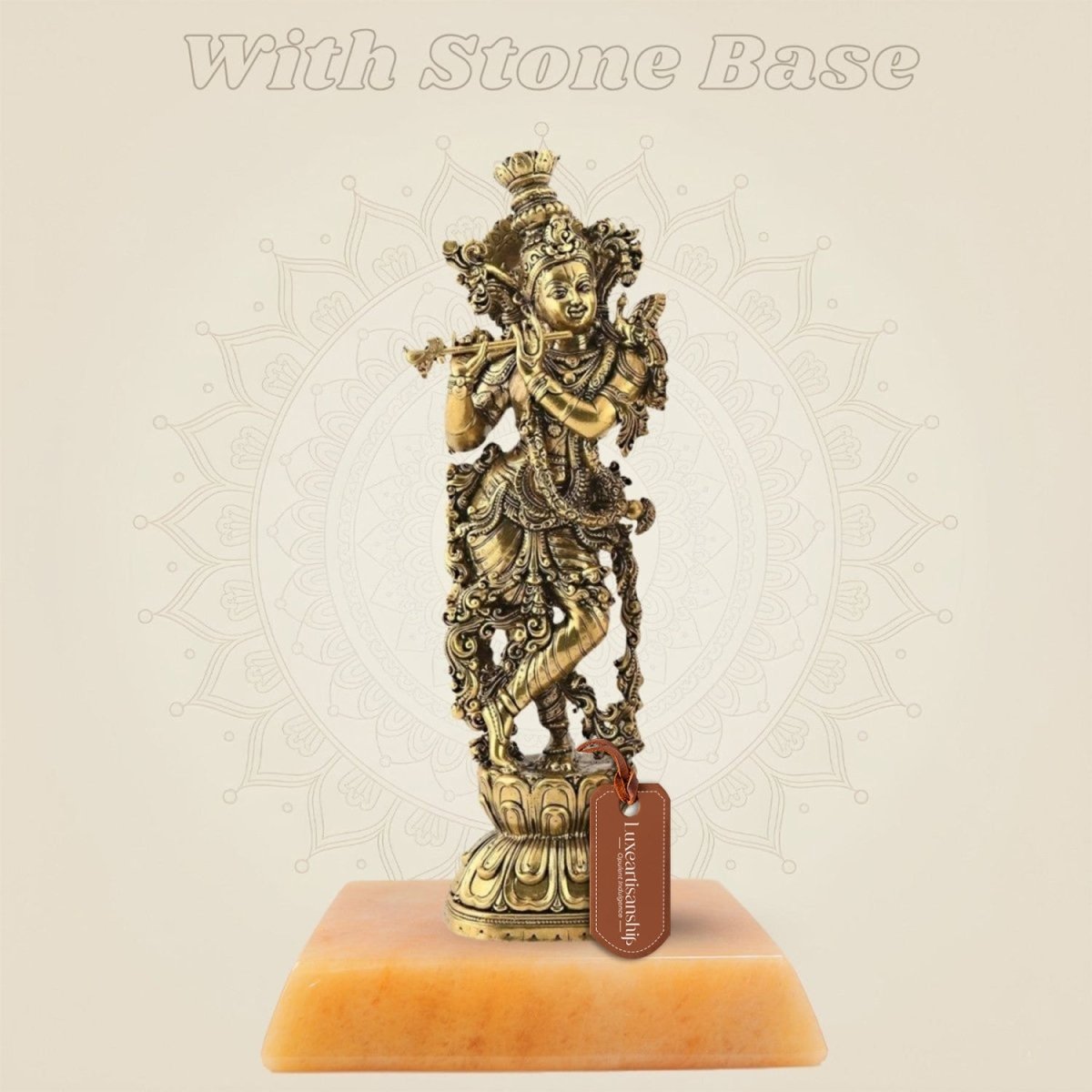 Brass Lord Krishna Idol 9.5" | Flute Playing Kishan Murti for Home & Temple - Luxeartisanship