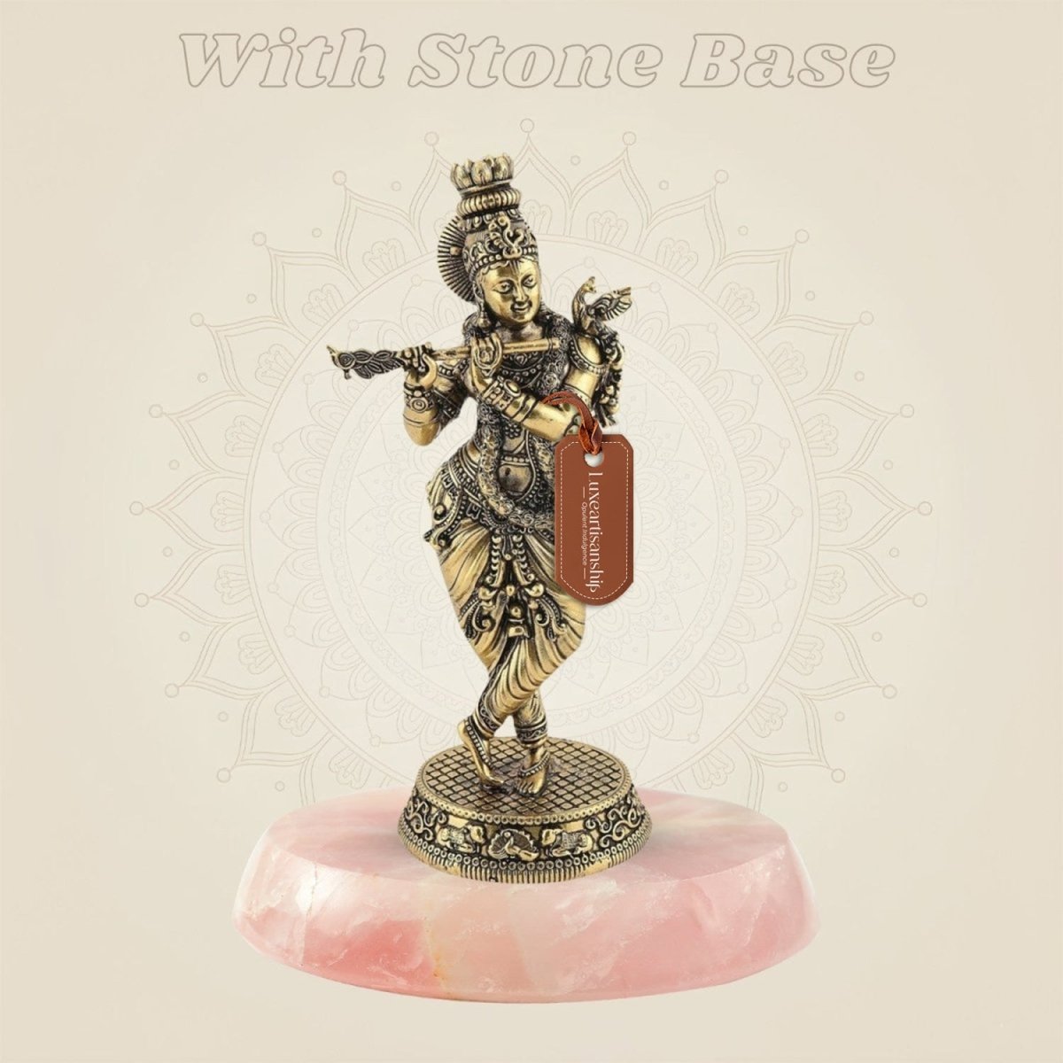 Brass Lord Krishna Playing Flute 6″ – Handcrafted Statue for Home Decor - Luxeartisanship