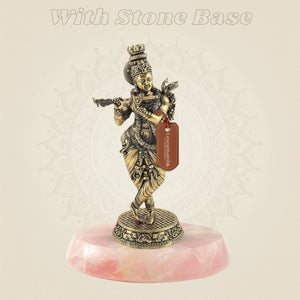 Brass Lord Krishna Playing Flute 6″ – Handcrafted Statue for Home Decor - Luxeartisanship