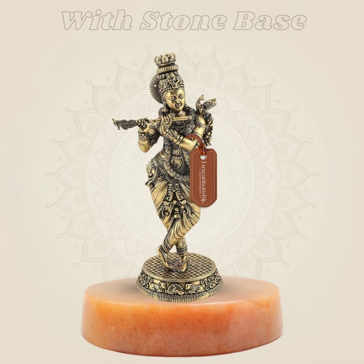 Brass Lord Krishna Playing Flute 6″ – Handcrafted Statue for Home Decor - Luxeartisanship