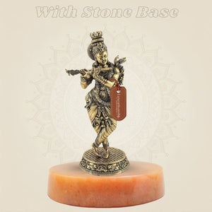Brass Lord Krishna Playing Flute 6″ – Handcrafted Statue for Home Decor - Luxeartisanship
