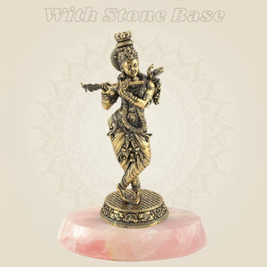 Brass Lord Krishna Playing Flute 6″ – Handcrafted Statue for Home Decor - Luxeartisanship