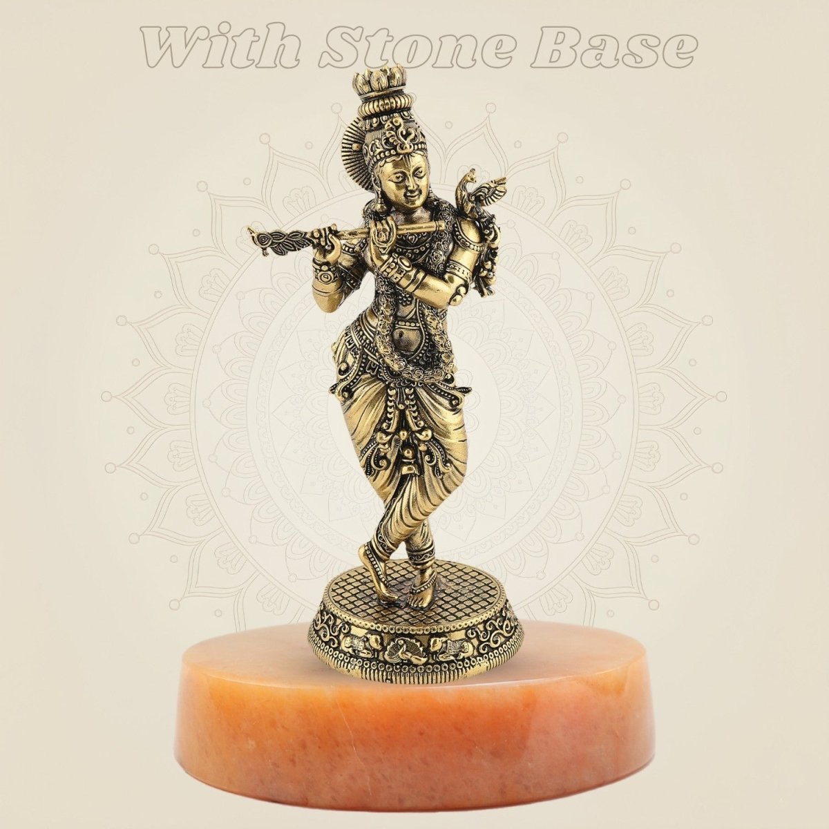 Brass Lord Krishna Playing Flute 6″ – Handcrafted Statue for Home Decor - Luxeartisanship