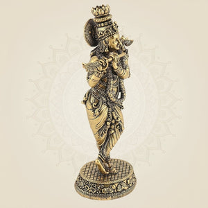 Brass Lord Krishna Playing Flute 6″ – Handcrafted Statue for Home Decor - Luxeartisanship