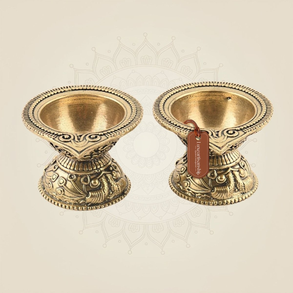Brass Mini Diya Pair 1.25" – Traditional Oil Lamps for Mandir & Festive Décor - Luxeartisanship