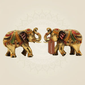 Brass Mini Elephant Pair 3" Artisan – Handcrafted Decor & Vastu Showpiece - Luxeartisanship