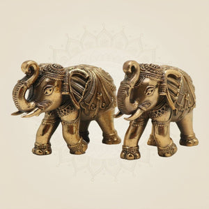 Brass Mini Elephant Pair 3" Artisan – Handcrafted Decor & Vastu Showpiece - Luxeartisanship