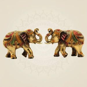 Brass Mini Elephant Pair 3" Artisan – Handcrafted Decor & Vastu Showpiece - Luxeartisanship