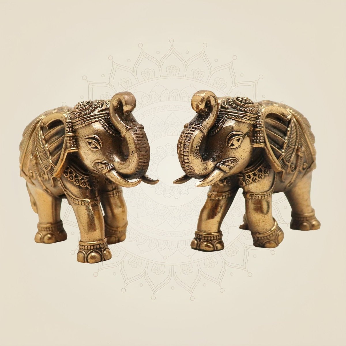 Brass Mini Elephant Pair 3" Artisan – Handcrafted Decor & Vastu Showpiece - Luxeartisanship