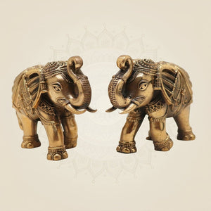 Brass Mini Elephant Pair 3" Artisan – Handcrafted Decor & Vastu Showpiece - Luxeartisanship