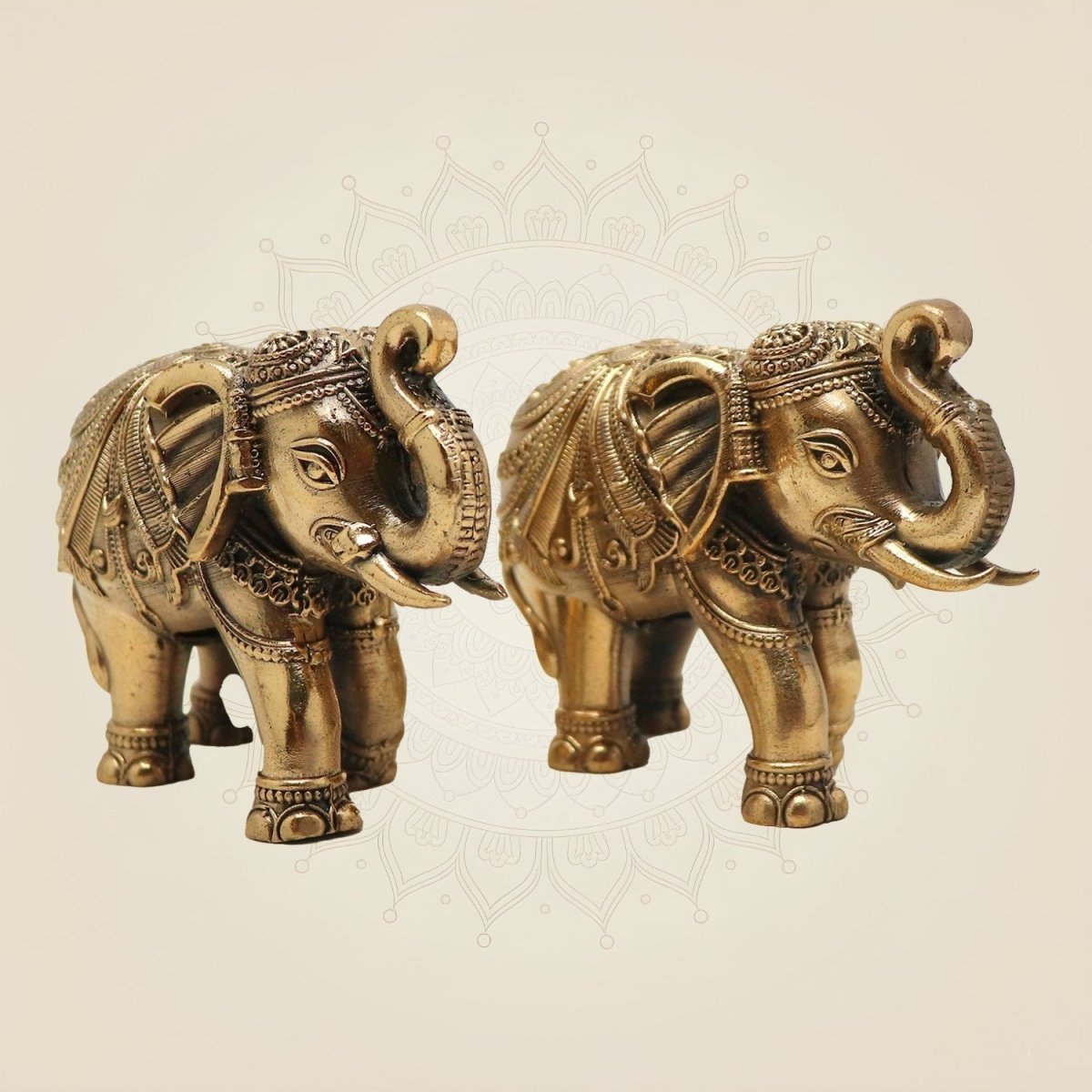 Brass Mini Elephant Pair 3" Artisan – Handcrafted Decor & Vastu Showpiece - Luxeartisanship