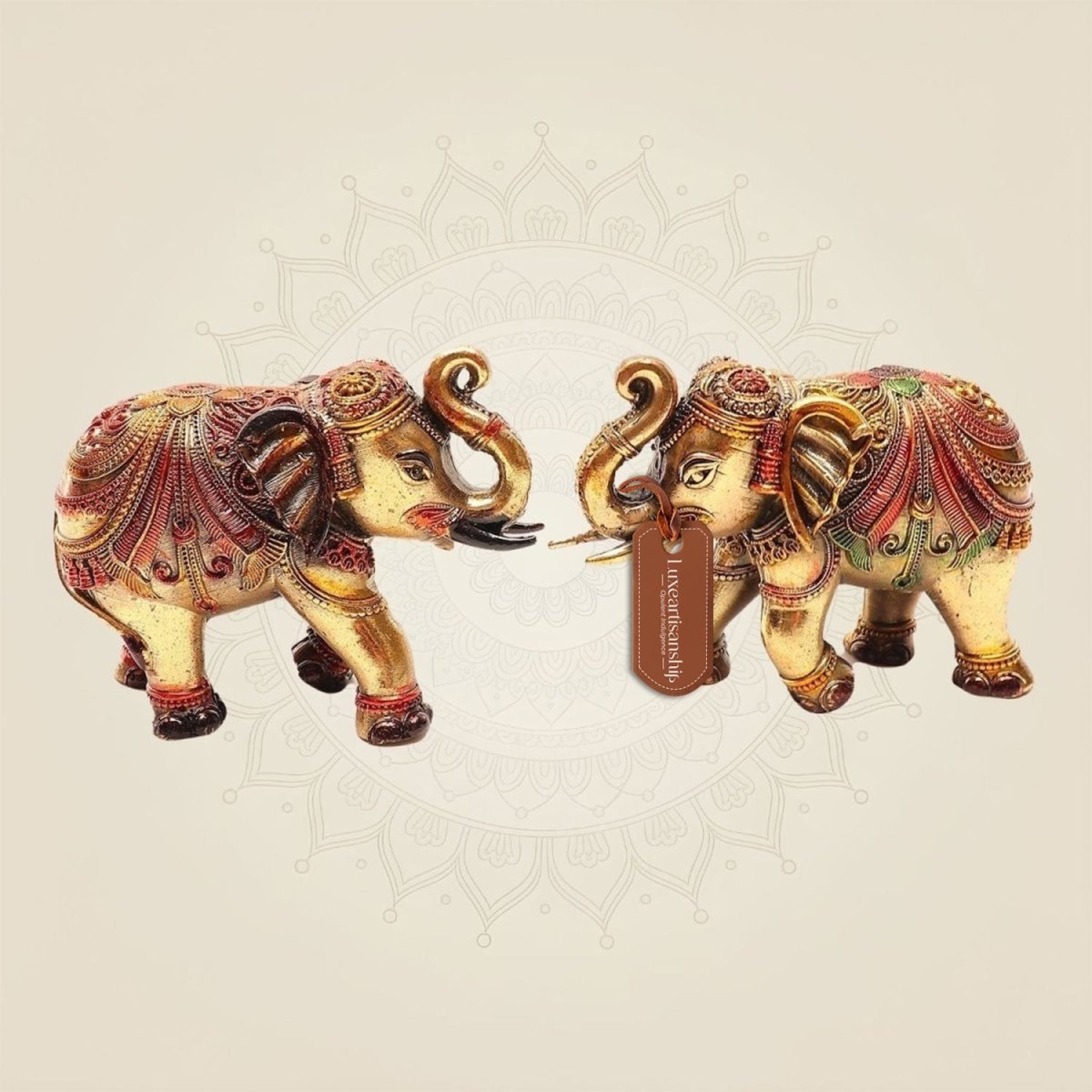 Brass Mini Elephant Pair 3" Artisan – Handcrafted Decor & Vastu Showpiece - Luxeartisanship