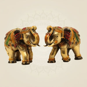 Brass Mini Elephant Pair 3" Artisan – Handcrafted Decor & Vastu Showpiece - Luxeartisanship