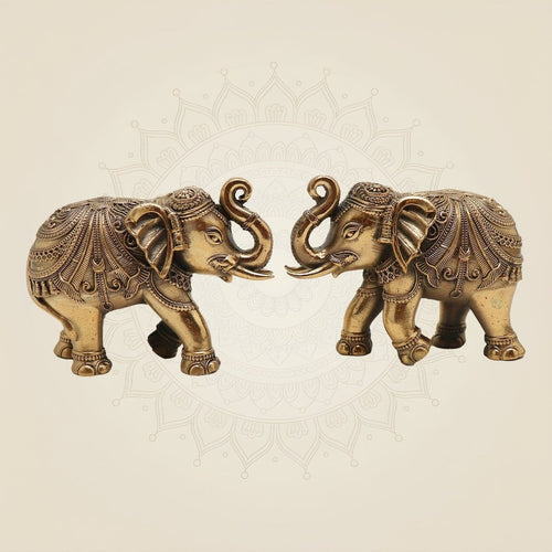 Brass Mini Elephant Pair 3" Artisan – Handcrafted Decor & Vastu Showpiece