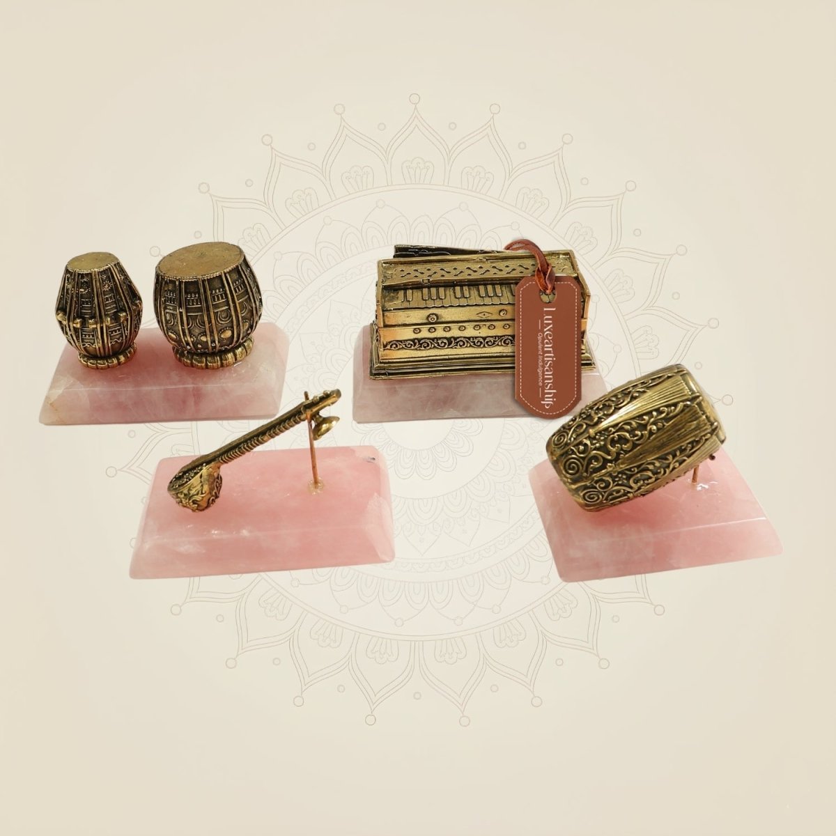 Brass Musical Instrument Miniatures on Stone Base – 2.5 Inch Decorative Showpiece - Luxeartisanship