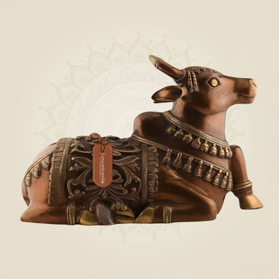 Brass Nandi Idol with Intricate Carving 13.5