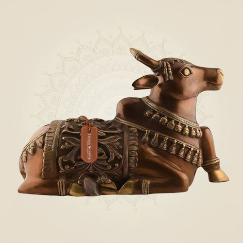 Brass Nandi Idol with Intricate Carving 13.5" – Traditional Statue