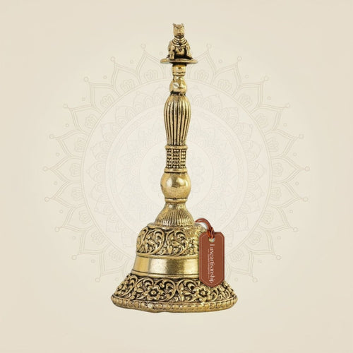 Brass Nandi Pooja Bell– 3.75" Handcrafted Light Ghanti for Mandir & Rituals