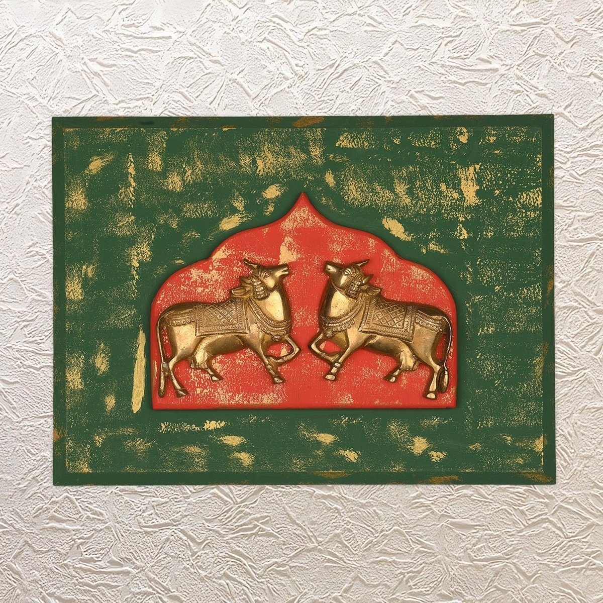 Brass Nandi Wall Hanging with Handcrafted Wooden Art Frame - Luxeartisanship