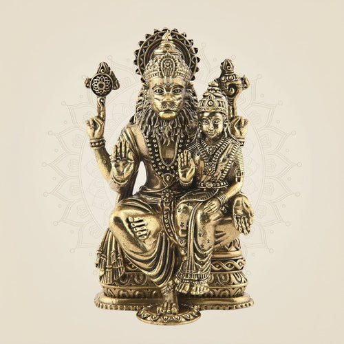 Brass Narasimha with Lakshmi Idol 4" – Superfine Divine Murti for Worship