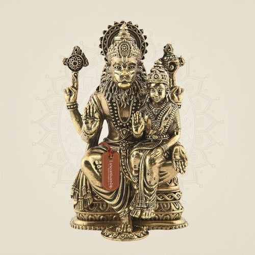Brass Narasimha with Lakshmi Idol 4" – Superfine Divine Murti for Worship