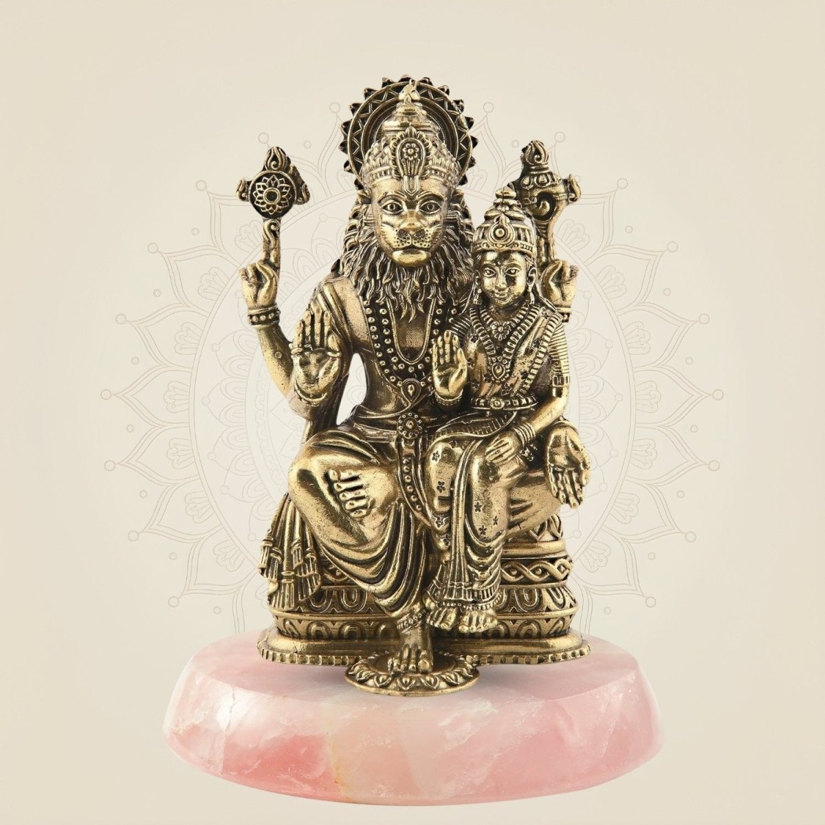 Brass Narasimha with Lakshmi Idol on stone base