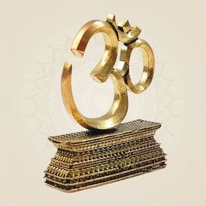 Brass Om ॐ on Stand 2.5" - for Meditation & Gift Purpose - Luxeartisanship