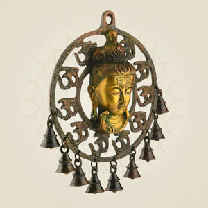Brass Om Shiva Wall Hanging 10.75″ – With Naag, Ganga & Hanging Bells - Luxeartisanship