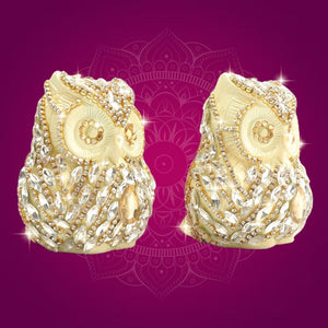 Brass Owl Pair Figurine Decorated with Rhinestones 3" - Luxeartisanship