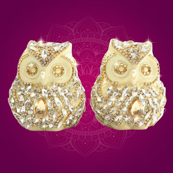 Brass Owl Pair Figurine Decorated with Rhinestones 3