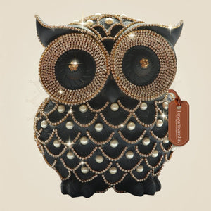 Brass Owl Showpiece 7" with Rhinestone Work for Decor and Vastu - Luxeartisanship