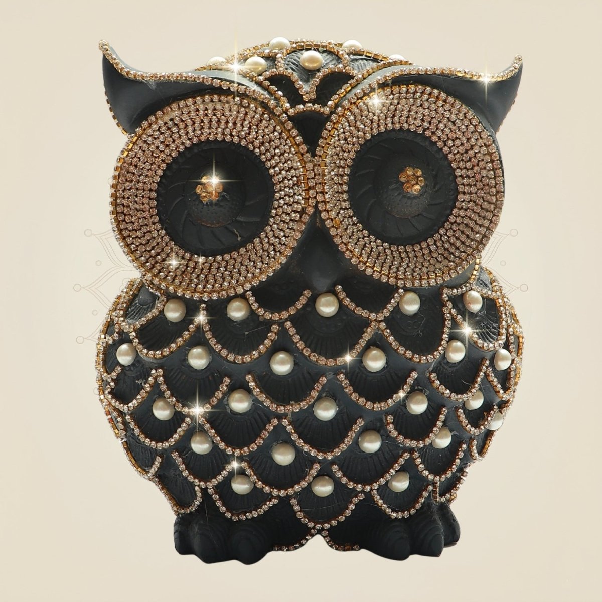 Brass Owl Showpiece 7" with Rhinestone Work for Decor and Vastu - Luxeartisanship