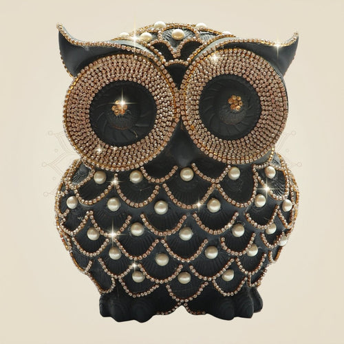 Brass Owl Showpiece 7" with Rhinestone Work for Decor and Vastu