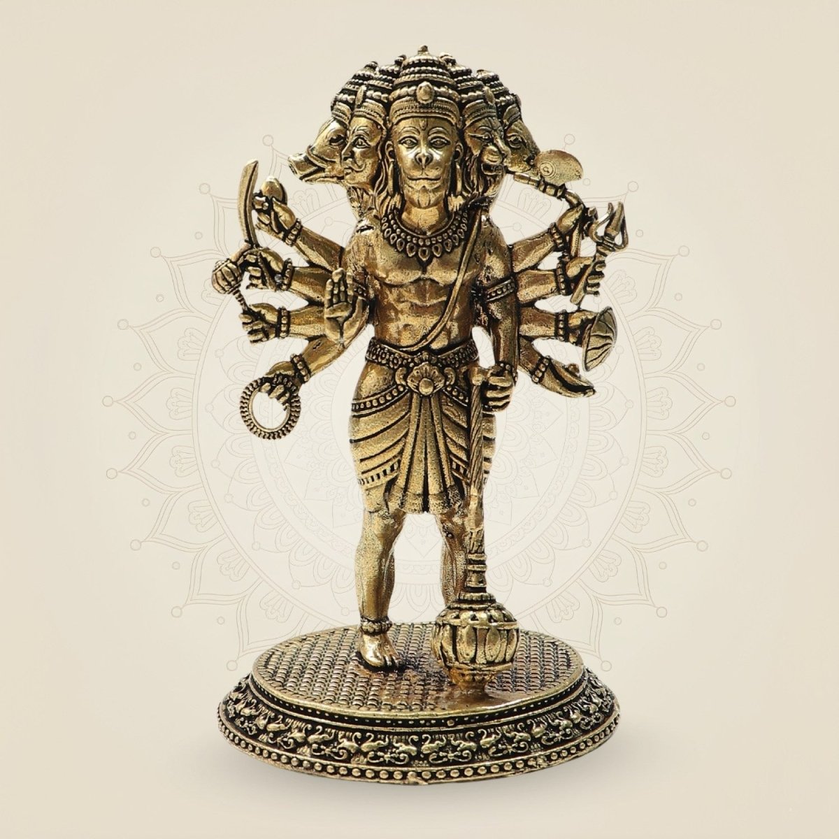 Brass Panchmukhi Hanuman Idol 4.75" – Powerful Protection & Divine Strength - Luxeartisanship