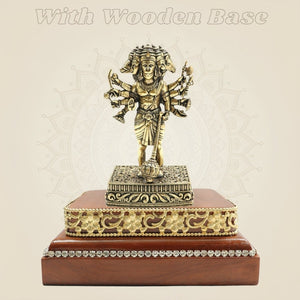 Brass Panchmukhi Hanuman Murti 4.75″ on Square Wood Platform - Luxeartisanship