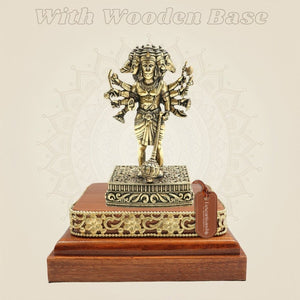 Brass Panchmukhi Hanuman Murti 4.75″ on Square Wood Platform - Luxeartisanship